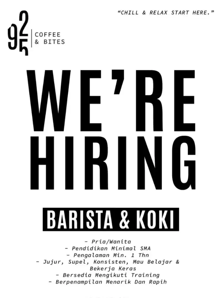 Dibutuhkan barista dan koki berpengalaman