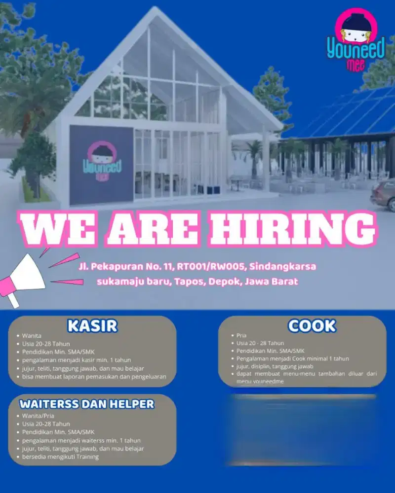 Dibutuhkan segera penempatan tapos depok