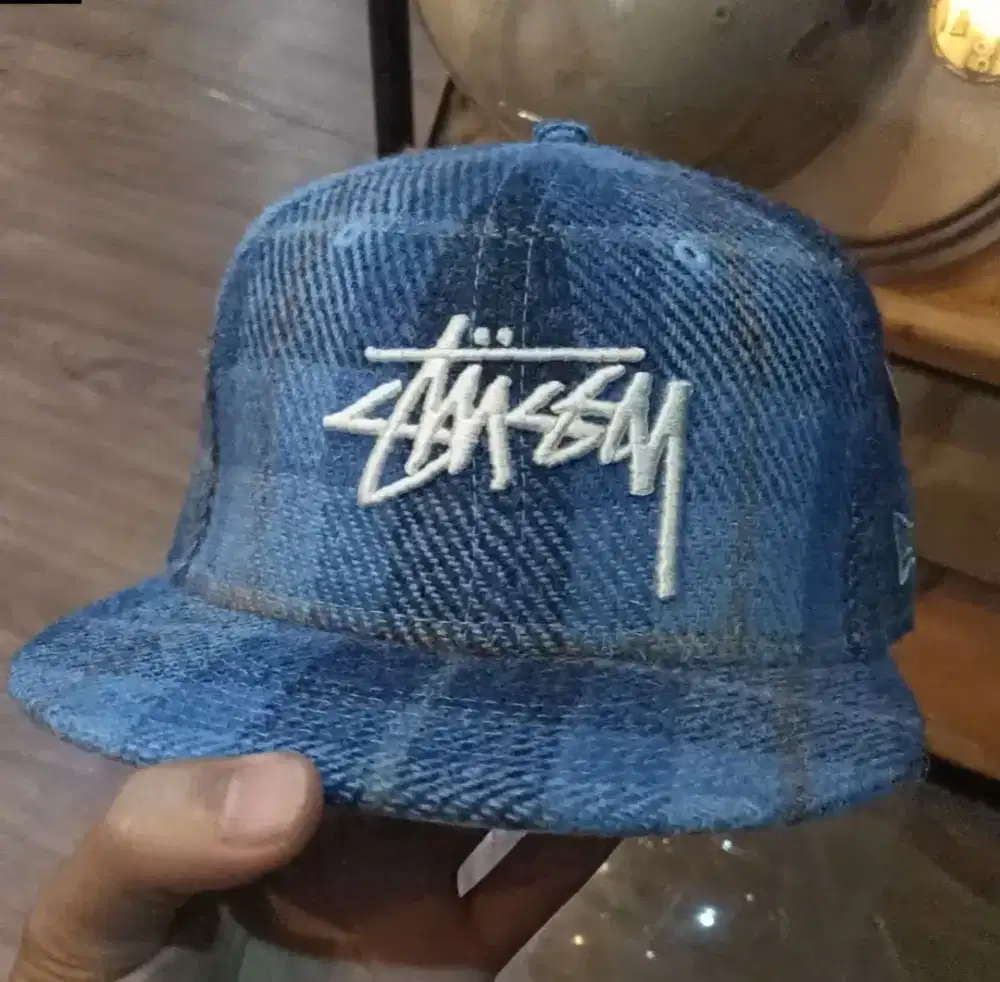 Topi new era stussy x harris tweed