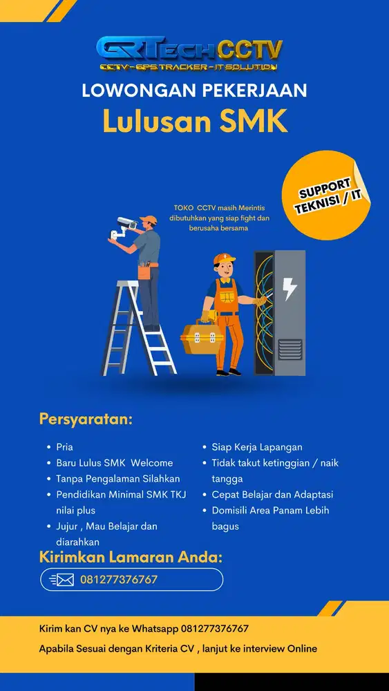 Dibutuhkan Helper Teknisi / IT Support