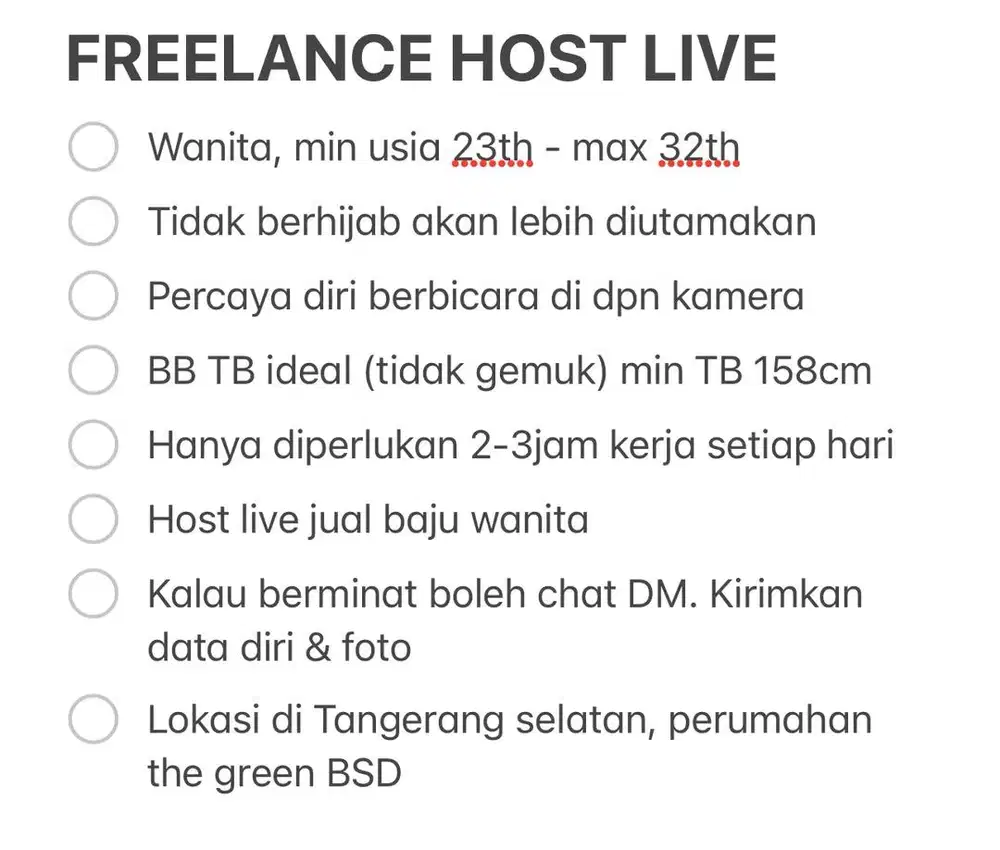 Freelance host live baju fashion wanita