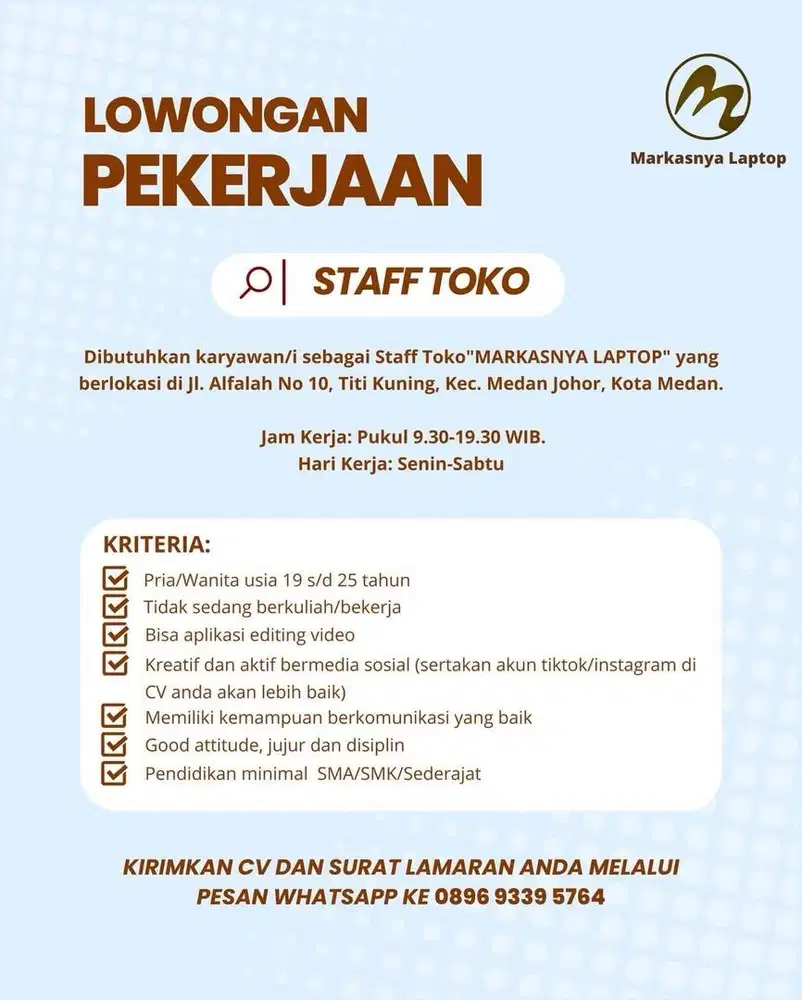 Lowongan kerja posisi staff