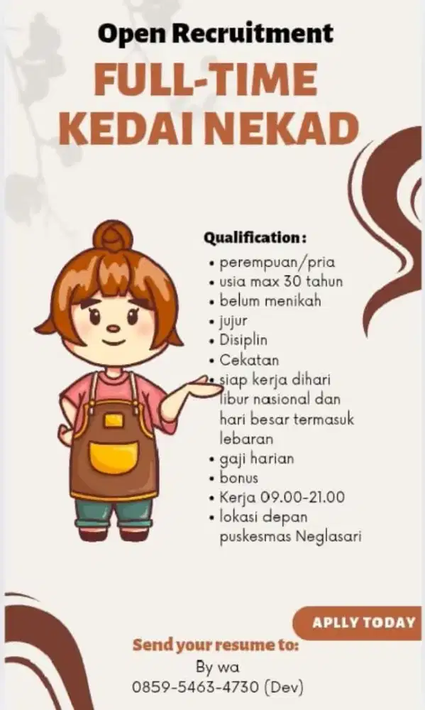 Lowongan jaga tenant makanan dan minuman