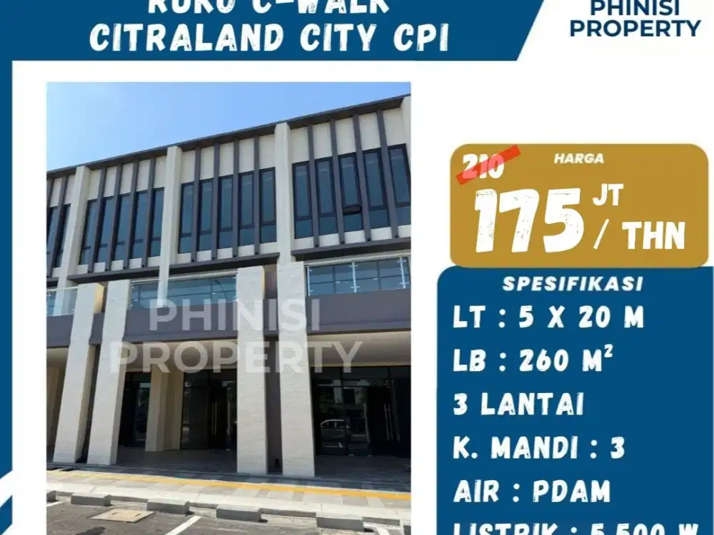 Disewakan Ruko C-Walk, Citraland City CPI
