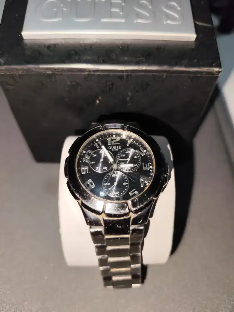 Jam Watch Guess Black Man Pria Stainless Steel Alt Casio Gshock