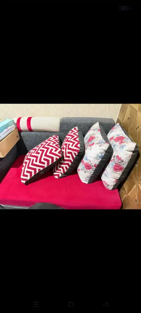 Sofa L busa merah abu