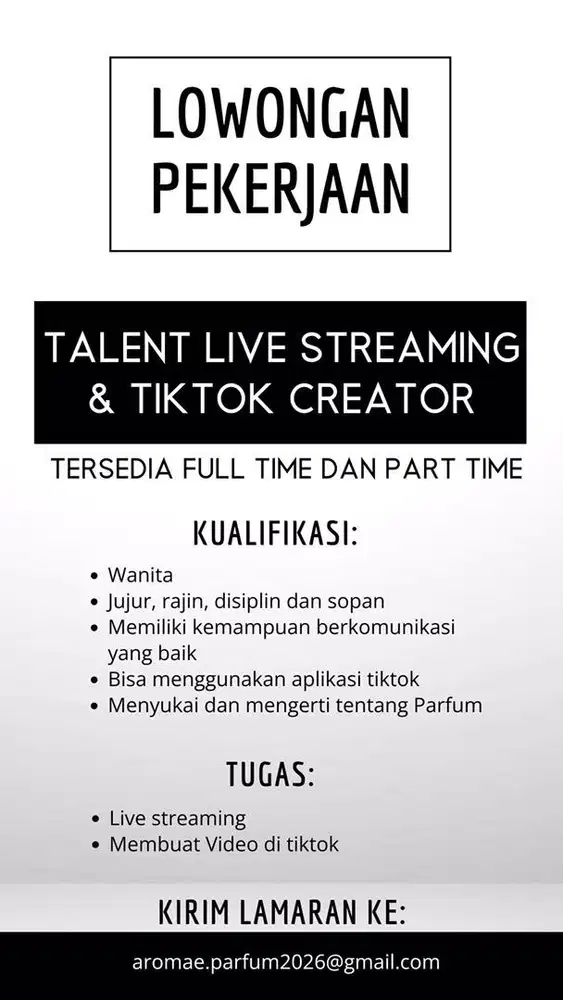Lowongan Kerja Host Live Streaming