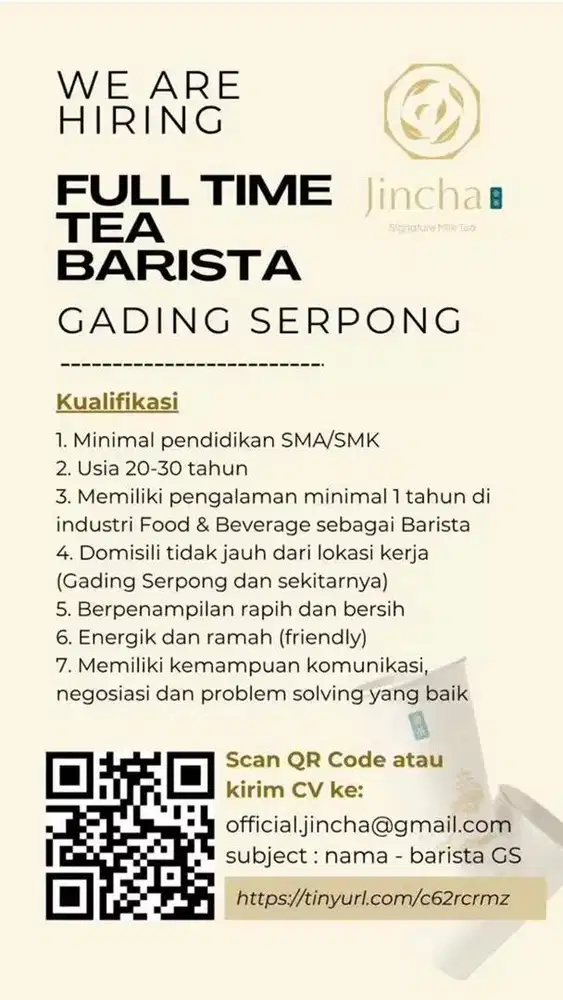 Barista Jincha (Teh) Gading Serpong