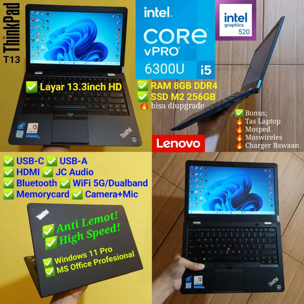 Thinkpad 13 Core i5 RAM 8GB SSD 256GB Laptop Lenovo 13.3 inch