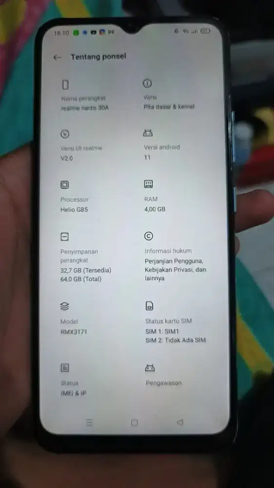 Jual bekas seken HP realme narzo 30 a