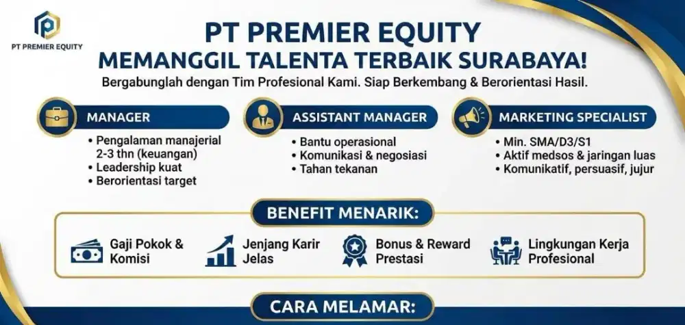 Lowongan kerja Manager | Assistant Manager | Marketing Specialist