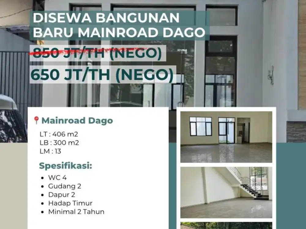 Di Sewakan Ruko Ruang usaha Bangunan Baru Mainroad Dago Bisa Buat Restoran,cafe,rumah makan, kantor, ekpedisi