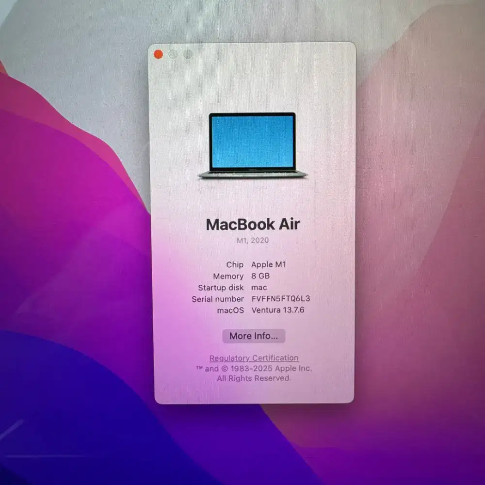 Macbook Air M1 layar 13 inch Ram 8 Ssd 128 lengkap full set grey