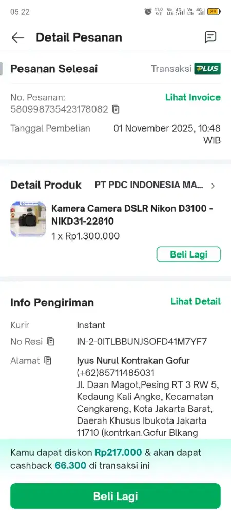 Nikon D3100 Normal + 3 Lensa auto Focus + 2 batre NEGO