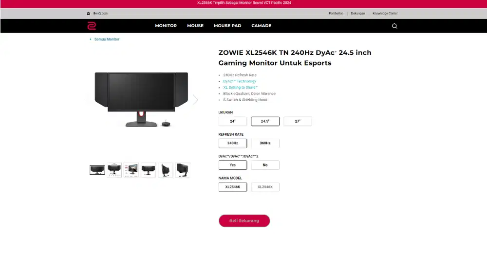 ZOWIE XL2546K TN 240Hz DyAc+ 24.5 inch Gaming Monitor Untuk Esports