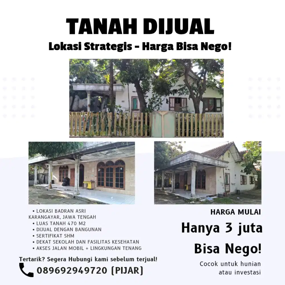 Rumah + Tanah Luas Dijual di Karanganyar  Siap Huni – Lokasi Stra