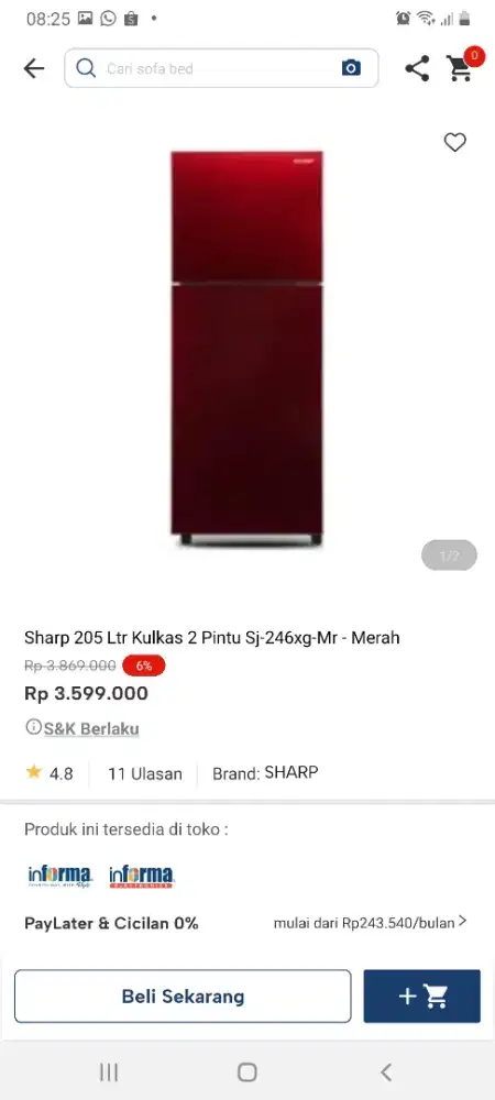 Sharp kulkas 2pintu
