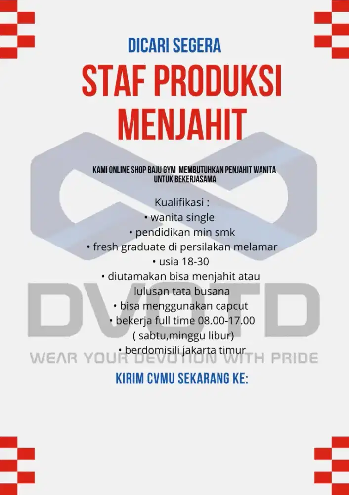 LOWONGAN KERJA STAFF MENJAHIT WANITA