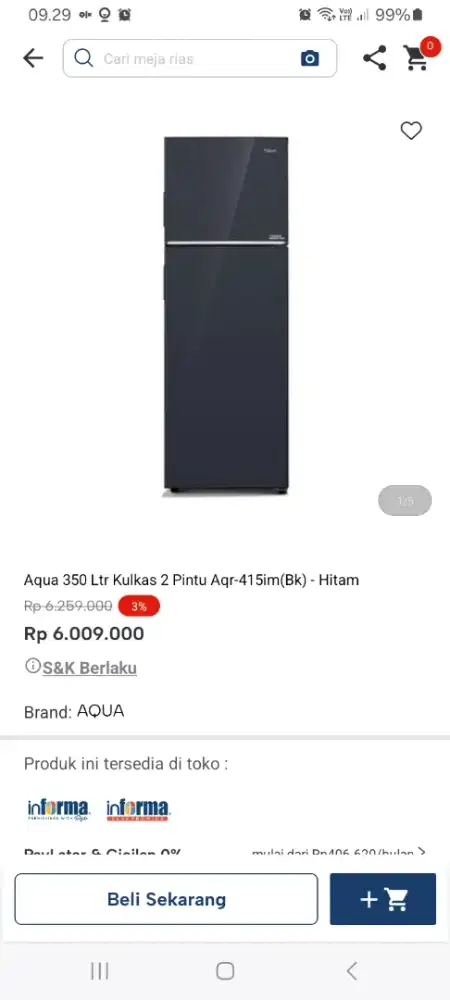 PROMO KREDIT AQUA 350 LTR KULKAS 2 PINTU