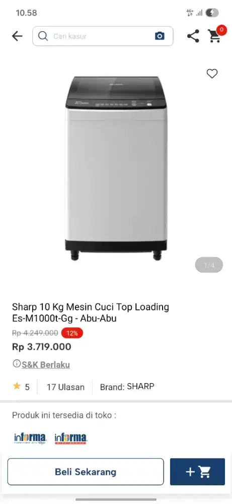 Ready stok mesin cuci sharp 10kg