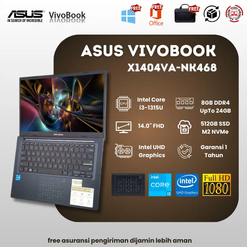 Laptop Produktivitas Harian Asus VivoBook X1404VA-NK468 Core i3 Gen 13