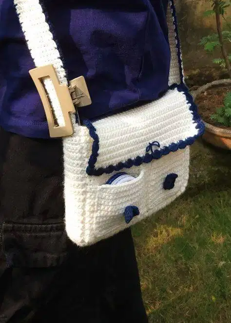 Tas Rajut Crochet Sling Bag Navy/White - New!