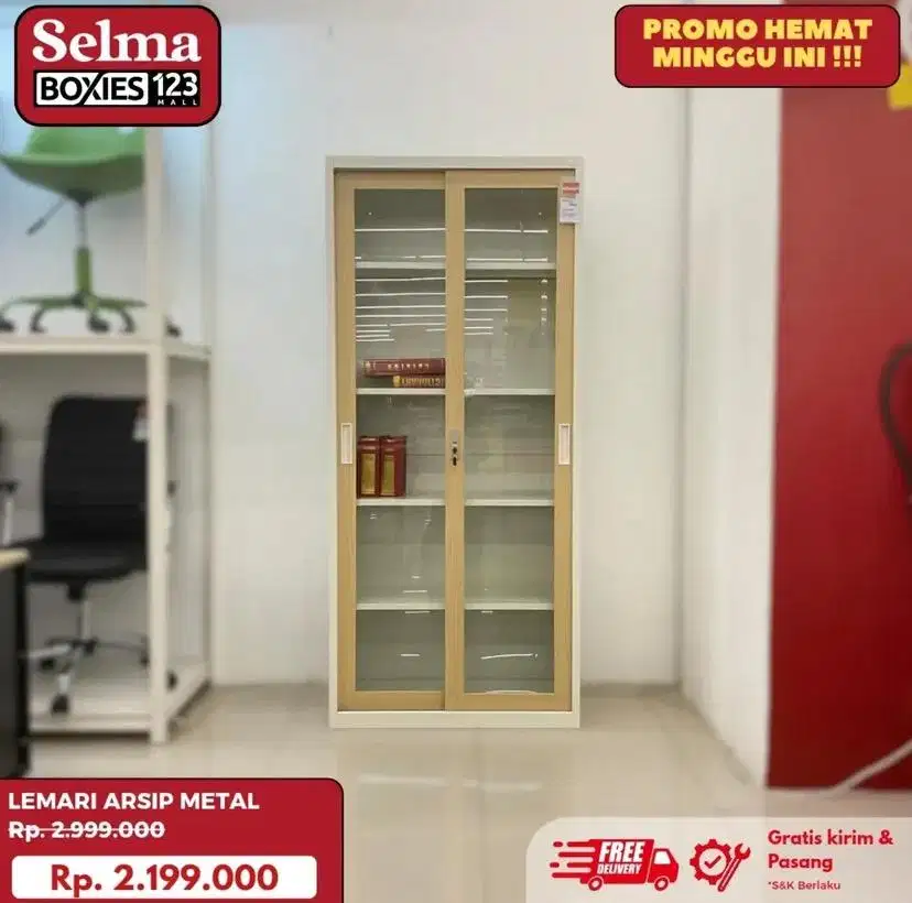 Lemari arsip besi pintu geser kaca