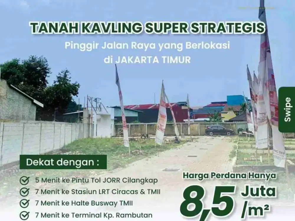 Tanah Kavling Dlm Cluster jln Mabes TNI AL Dekat Toll JORR, LRT Ciracas, TMII, Kp.Rambutan
