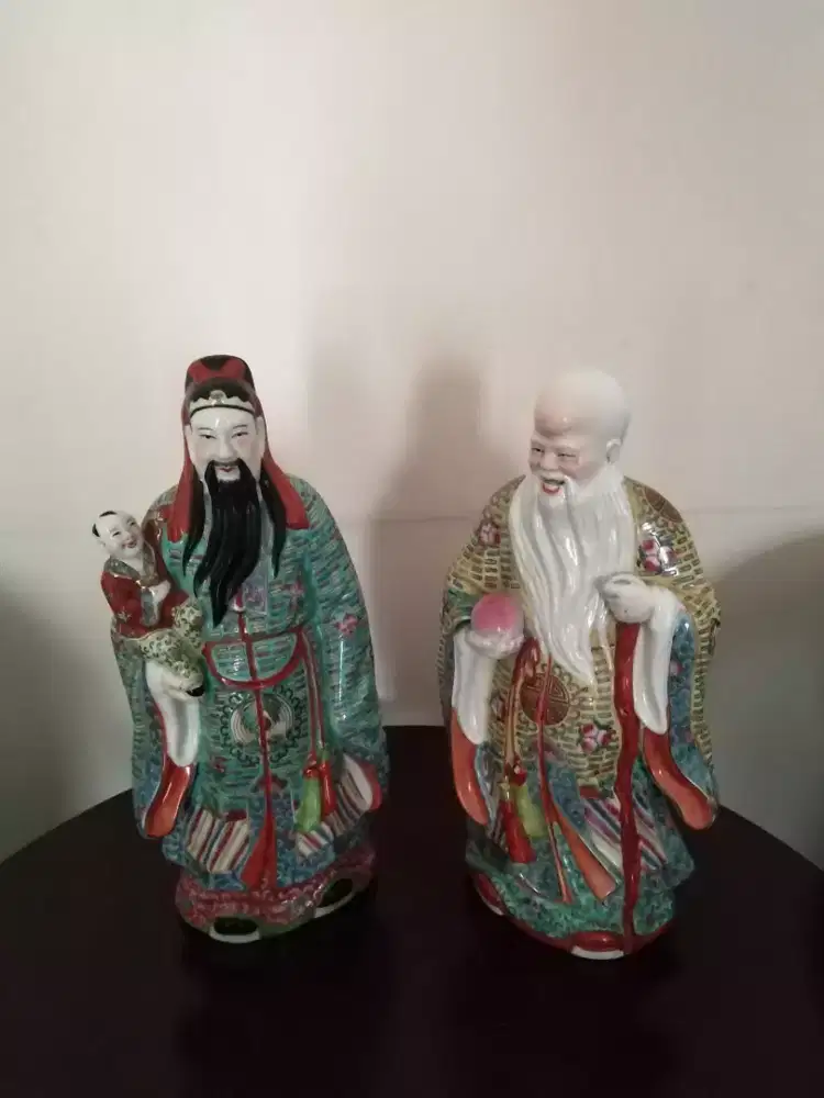 Set Patung Keramik Tiongkok 2pcs Dewa Panjang Umur