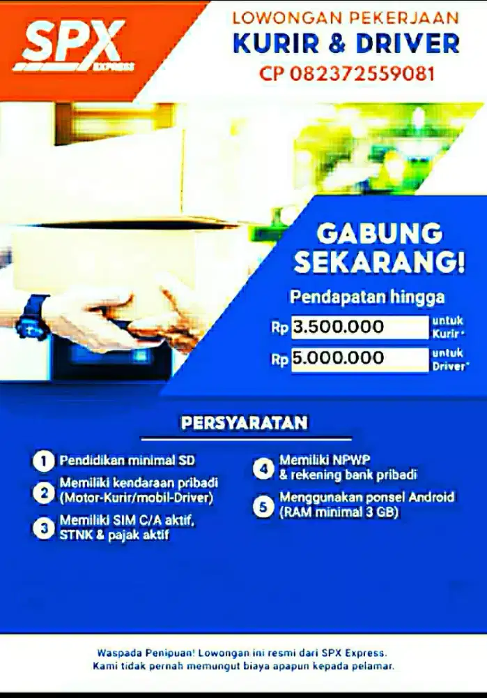 LOWONGAN KERJA KURIR SPX (SHOPEE EXPRESS)