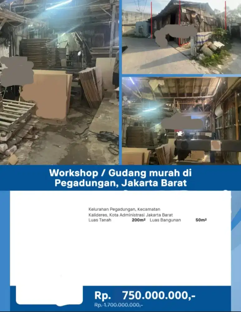 Dijual Workshop Gudang Pegadungan Kalideres