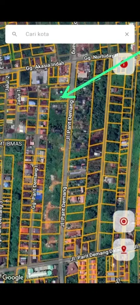 Tanah pinggir jalan parit demang purnama ukuran 30 x 40