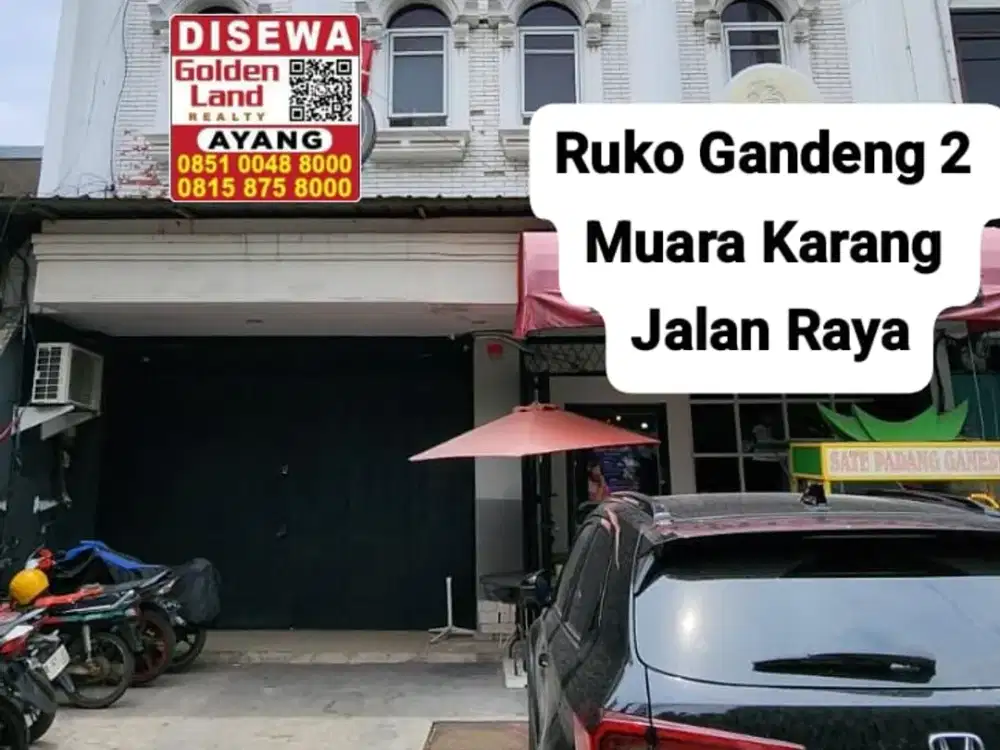 Disewakan Ruko 2 Gandeng Muara Karang hdp Jalan Raya uk 10x22m , 3 lantai, hadap Utara , jarang ada !