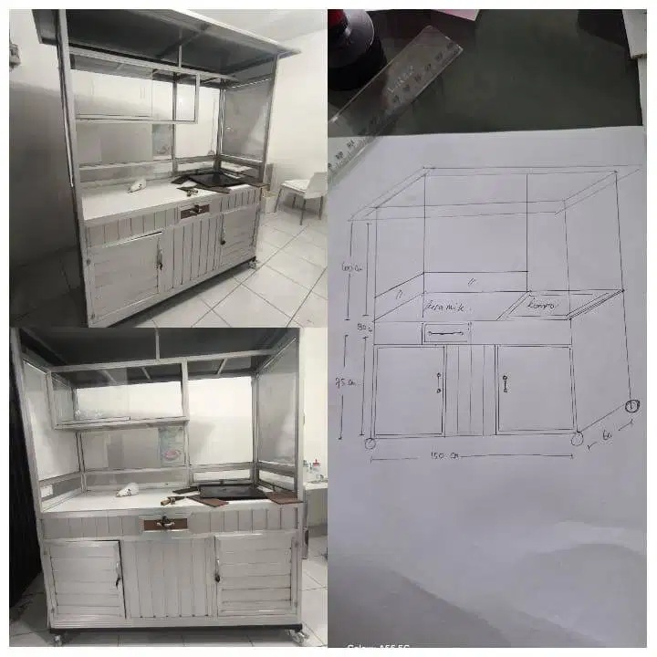 GEROBAK ALUMUNIUM KONDISI 98% BEKAS PAKAI 3 BULAN