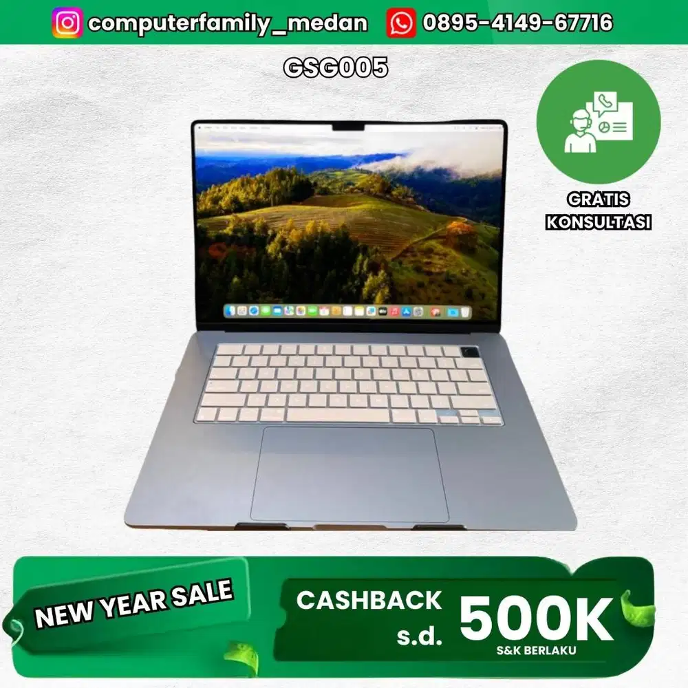 MACBOOK AIR 2024 15INC CHIP M3 RAM 8GB SSD256GB MULUS LIKE NEW GARANSI
