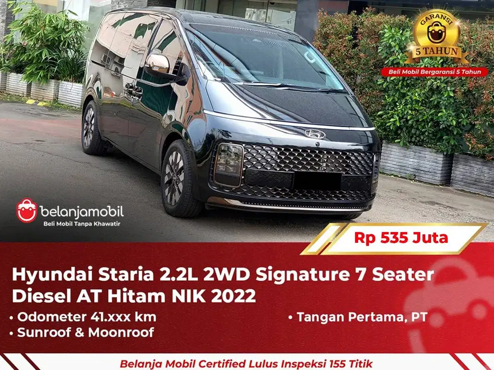 [ GARANSI 5TH ] Hyundai Staria 2.2L 2WD Signature AT Hitam 2022/2023