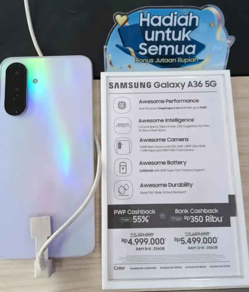 Kredit hp samsung galaxy A36 bunga 0% free 2x cicilan