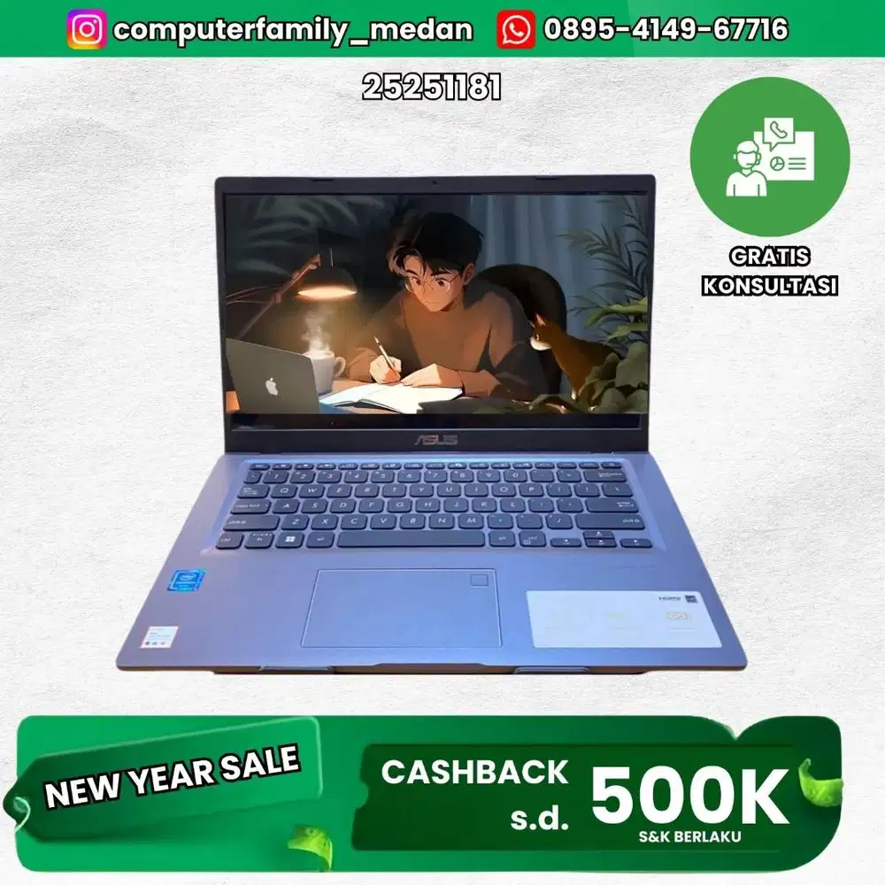 ASUS VIVOBOOK A416M N4020 RAM 8GB SSD 256GB BACKLITE FINGER GARANSI OK