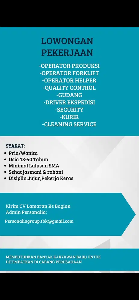 Dibutuhkan banyak karyawan baru di pabrik