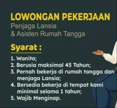 Dicari Asisten Rumah Tangga + jaga orang tua