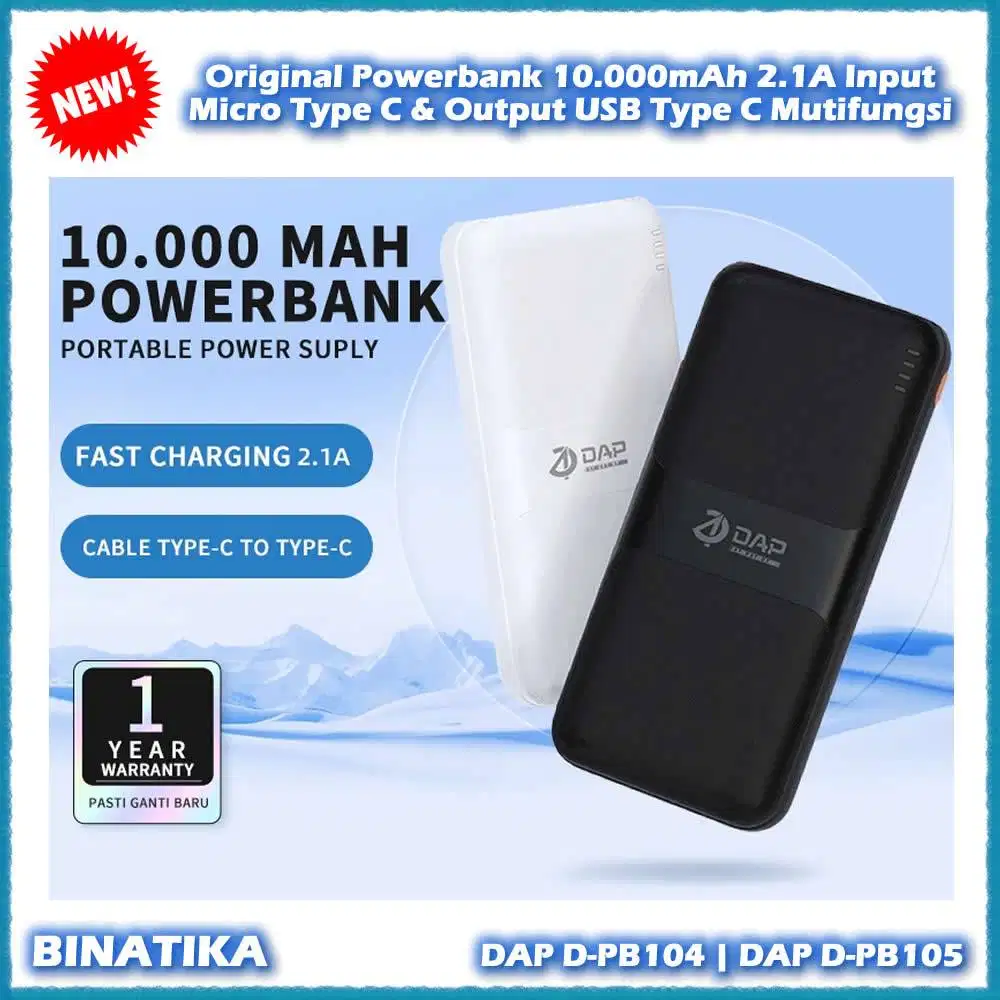 Powerbank DAP D-PB104 D-PB105 10.000mAh 2.1A Input Micro Type C Output