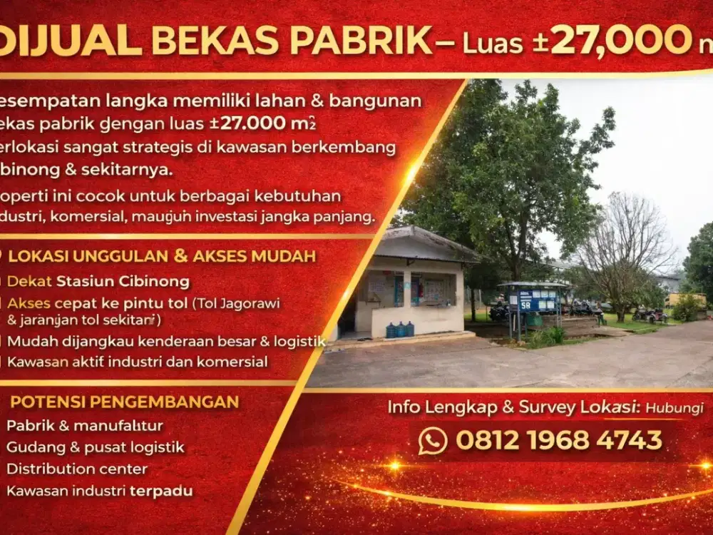 Dijual Tanah Bekas Pabrik Di Tapos - Kota Depok berbatasan dengan CIbinong