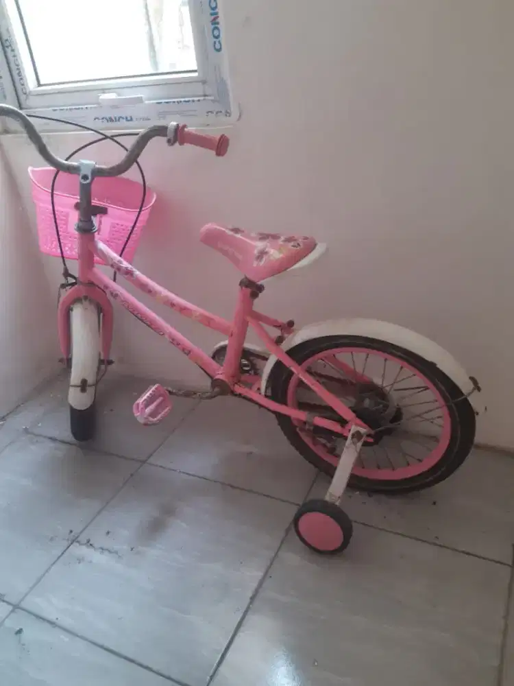 JUAL SEPEDA ANAK WARNA PINK MERK EVERGREEN, 2 TAHUN BELI JARANG DIPAKE