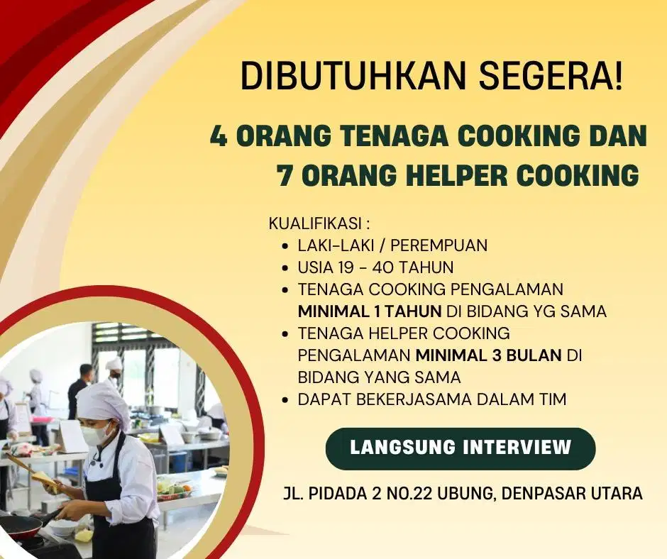 TENAGA COOKING DAN HELPER COOKING