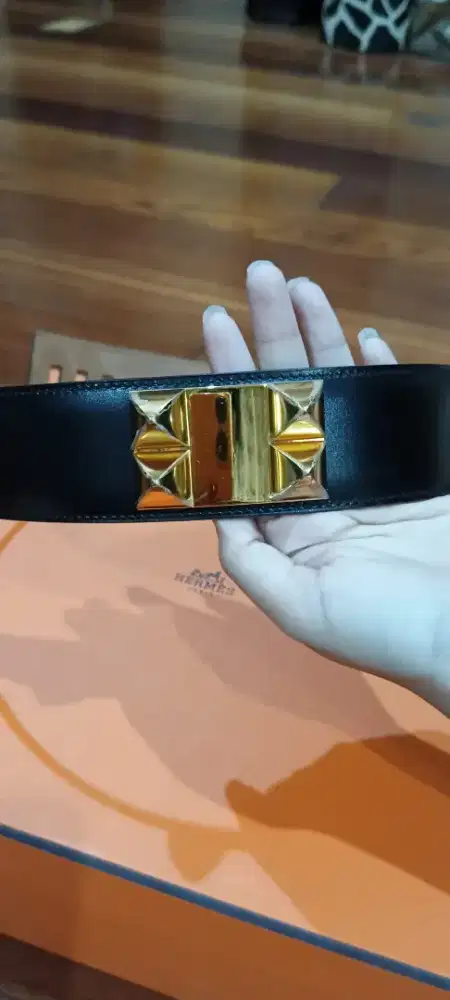 Authentic Hermès Collier de Chien Belt, Black + GHW