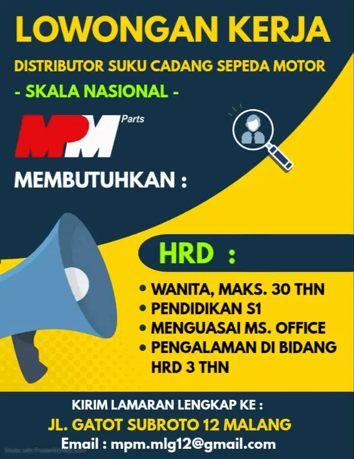 Lowongan Kerja HRD Distributor Suku Cadang Sepeda Motor Skala Nasional