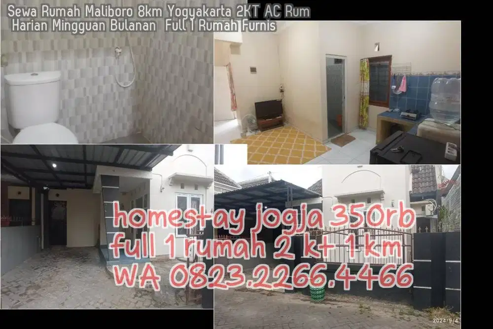 Sewa Rumah Maliboro 8km Yogyakarta 2KT AC Rum Harian Mingguan Bulanan