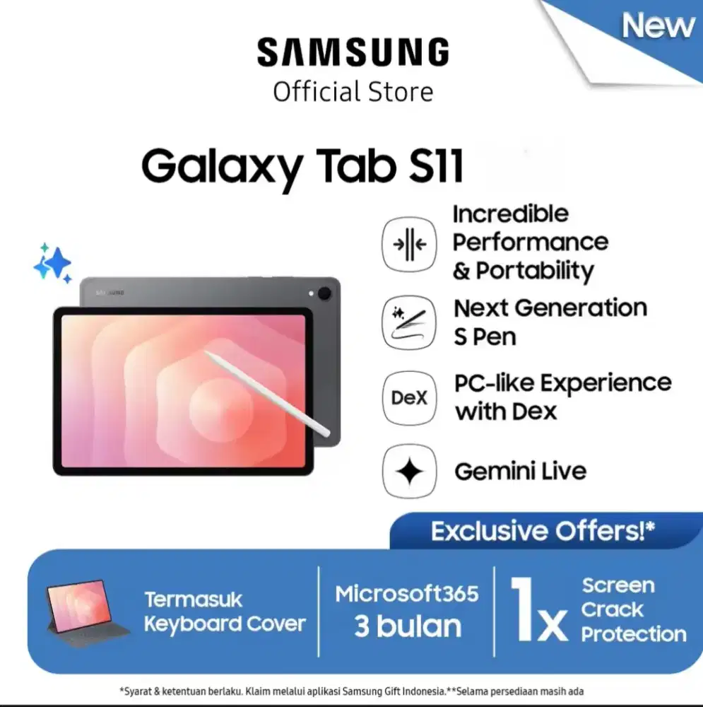 SAMSUNG TAB S11 5G, FREE KEYBOARD COVER GARANSI RESMI 1 TH