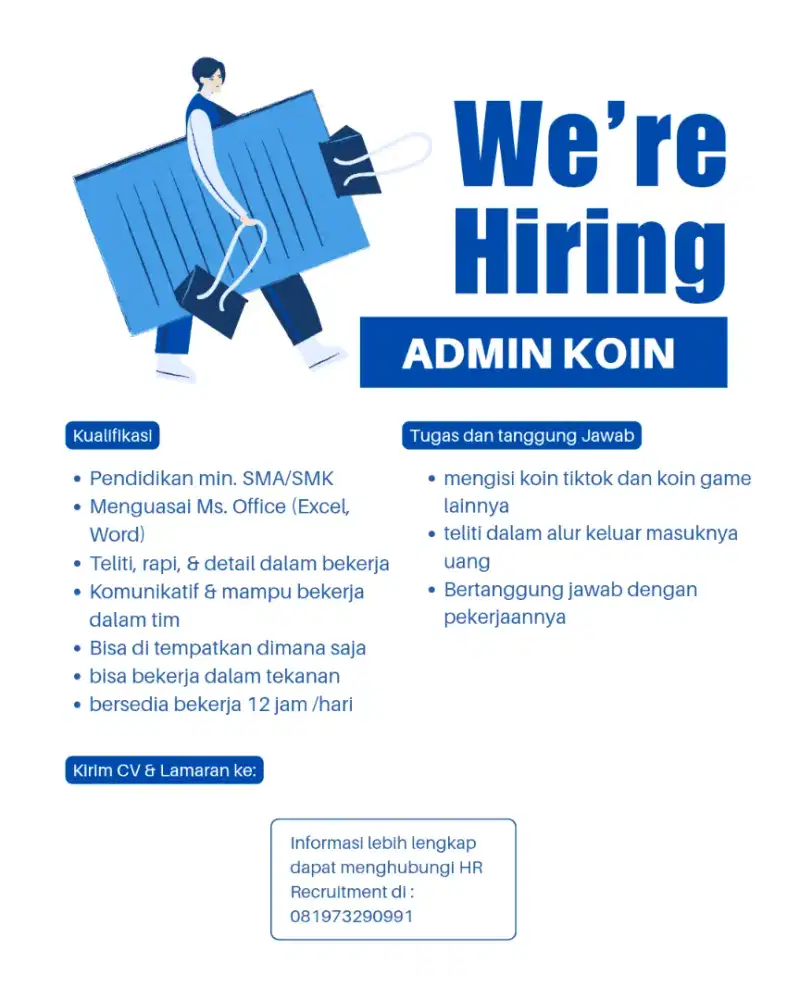 Dibutuhkan admin untuk di tempatkan di daerah kalimantan