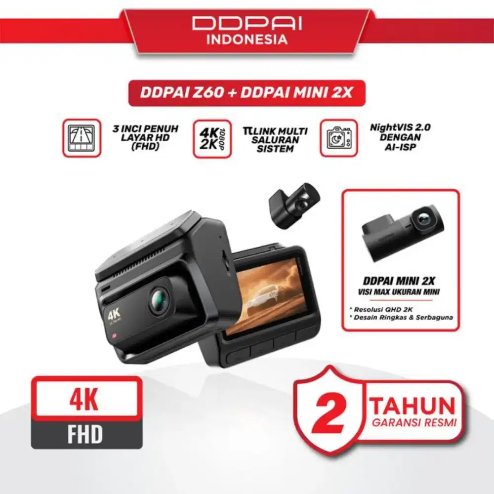 Dashcam Premium DDPAI Z60 – 3 Kamera | 4K + 2K + HD | Full Features